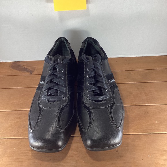 Calvin Klein Black Leather Sneakers‎ Mens 11.5M Casual Lace Up Shoes - Picture 3 of 8